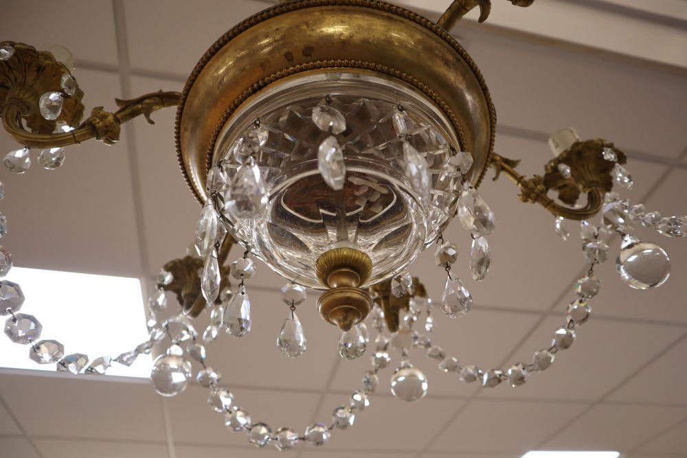 An ormolu and glass six light chandelier, diameter 60cm